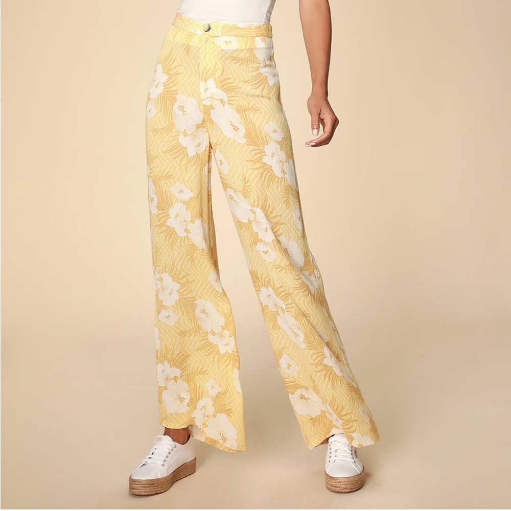 Amuse Society - Shady Shack Yellow Floral Print High-Waisted Pants